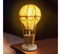 HHRLCH Children's Touch Dimmable Bedside Lamp - Cordless Table Lamp with Boho Hot Air Balloon Theme Rattan Hemp Rope 3000K Warm Light for Bedroom