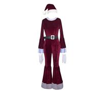 HHRLCH Christmas Cosplay Costume Ladies Red Long Sleeve Jumpsuits Stylish Flared Leg Outfit for Festive Parties Themed Events or Winter Season Celebrations with a Vintage Flair
