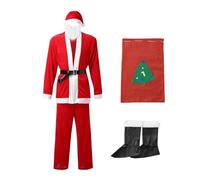 HHRLCH Christmas Costume Cosplay Santa Male Suit Gold Velvet Male Suit Piece Set 7-Piece Deluxe Outfit with Hat Beard Top Pants Belt Gloves for Complete Festive Look