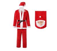 HHRLCH Christmas Costume Cosplay Santa Male Suit Six Piece Set Velvet Suit with Multiple Accessories for a Realistic Santa Character Portrayal