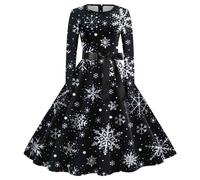 HHRLCH Christmas Dresses for Women UK Santa Fancy Long Sleeve Plus Size Dress Swing Printed Party Xmas Costumes Funny Snowman Pattern Crewneck Happy New Years Outfits