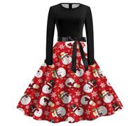 HHRLCH Christmas Dresses for Women UK Santa Fancy Long Sleeve Plus Size Dress Swing Printed Party Xmas Costumes Funny Snowman Pattern Crewneck Happy New Years Outfits