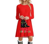 HHRLCH Christmas Maxi Dresses for Women UK Long Sleeve Party Dress Xmas Novelty Dresses Holiday Clothing Mrs Santa Costume