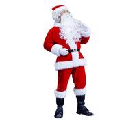 HHRLCH Christmas Santa Costume for Mens Santa Suit Adult 7 Piece Santa Hat Top Pants Belt Beard Gloves Booties Deluxe Set with Footwear for Complete Santa Characterization
