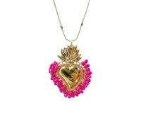 HHRLCH Colorful Beads Sacred Heart Necklace For Women Men, Classic Sacred Heart of Jesus Necklace - Vintage Sacred Heart Pendant, Jesus Heart Necklace For Christmas Thanksgiving Gifts