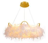 HHRLCH Creative Crown Feather Lamp Adjustable Tri-Color Hanging Chandelier Light Fixtures Warm Bedroom Decoration Hanging Light Fixture Chandelier for Dining Room/60Cm