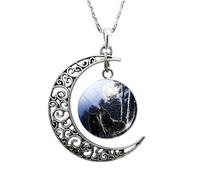 HHRLCH Crescent Moon Necklace For Women and Men, Wolf Glass Cabochon Crescent Moon Necklace Wolf Crescent Moon Clavicle Necklace, Moon Phase Necklace, Moonglow Half Moon Necklace