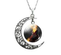 HHRLCH Crescent Moon Necklace For Women and Men, Wolf Glass Cabochon Crescent Moon Necklace Wolf Crescent Moon Clavicle Necklace, Moon Phase Necklace, Moonglow Half Moon Necklace