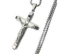 HHRLCH Crucifix Necklace Men, Cross Necklace with Jesus On It - Crucifix Pendant For Men, Jesus Cross Necklace For Christmas Thanksgiving Gifts