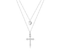 HHRLCH Delicate Heart Cross Necklace For Women Girls, Shiny CZ Religious Cross Necklace - Faith Heart and Cross Necklace, Gothic Punk Catholic Religious Jewelry For Christmas