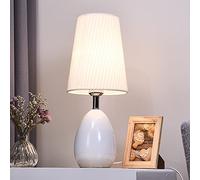 HHRLCH Desk Lamp Creative Dimming Bedside Table Lamp Retro Desk Lamp with Fabric Shade Warm White Round Night Light for Bedroom Living Room Hotel Cafe Decoration