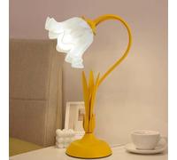 HHRLCH Dimmable Touch Flower Table Lamp Cable Operated Lily of The Valley Acrylic Table Light Retro Metal Reading Lamp for Bedroom Girl'S Room Dormitory Study - Yellow
