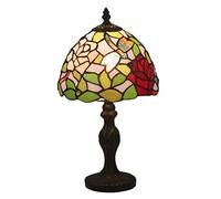 HHRLCH Dragonfly Red Rose Table Lamp Reading Bedside Accent Desk Lamp Light 8 Inch Stained Glass Lamp Shade Pink Zinc Base