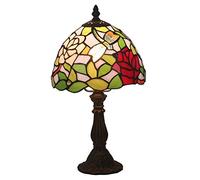 HHRLCH Dragonfly Red Rose Table Lamp Reading Bedside Accent Desk Lamp Light 8 Inch Stained Glass Lamp Shade Pink Zinc Base