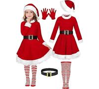 HHRLCH Dress for Girls Santa Costume Holiday Party Gown with Bonnet Mrs Style Red White Dress for Christmas Performances Family Gatherings or Festive Holiday Photos