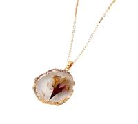HHRLCH Dried Pressed Flowers For Women and Girls, Dried Flowers Irregular Circle Pendant Necklace Preserved Fresh Flower, Forget Me Not Necklace, Pressed Flower Jewelry