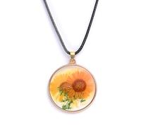 HHRLCH Dried Pressed Flowers For Women and Girls,Transparent Colored Sunflower Pendant Charm Round Dried Flower Glass Pendant Necklace, Forget Me Not Necklace, Pressed Flower Jewelry