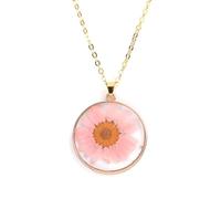 HHRLCH Dried Pressed Flowers For Women and Girls,Transparent Colored Sunflower Pendant Charm Round Dried Flower Glass Pendant Necklace, Forget Me Not Necklace, Pressed Flower Jewelry