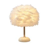HHRLCH Elegant White Feather Table Lamp with Ice Crack Ceramic Base - Bedroom and Living Room Decorative Light
