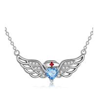 HHRLCH Exquisite White Guardian Angel Lady Necklace Blue Jewelry Strap Angel Wing Doctor Nurse Theme Christmas Party Gift - Guardian Angel Necklace, Angel Necklace For Girls, Sterling