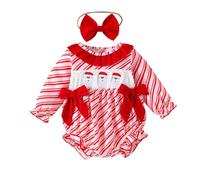 HHRLCH Festive Santa Girls Long Sleeve Bodysuit Pants Set Soft Holiday Photoshoot Romper Outfit Christmas Party Wear
