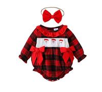 HHRLCH Festive Santa Girls Long Sleeve Bodysuit Pants Set Soft Holiday Photoshoot Romper Outfit Christmas Party Wear