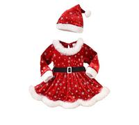 HHRLCH Girls Christmas Party Outfit Star Print Long Sleeve Dotted Jumpsuit Dress with Soft Fleece For Holiday Festive Photo Shoot