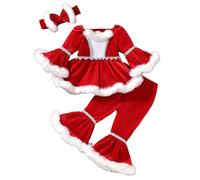 HHRLCH Girls Christmas Party Outfits Long Sleeve Dress Top with Flare Pants Set Holiday Festive Toddler Kids Clothing Elegant Two Piece Ensemble