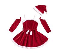 HHRLCH Girls Dress Lace Trim Sleeveless Waist Tie Detachable Sleeves Cap Holiday Party Pageant Christmas New Dress Waist Tie Straps Version Fur Trim Set Strapless Dress Sleeves Cap