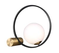 HHRLCH Glass Globe Table Desk Lamp Round Nightstand Lamp with Metal Base Brass Finished Reading Light for Bedroom Bedside Office Living Room