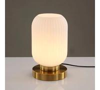 HHRLCH Glass Table Lamp Ribbed Glass Night Stand Light Small Column Table Lamps d Finish Desktop Nightstand Lamp Aent Fixture for Bedroom Living Room (White)