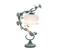 HHRLCH Green Ceramic Floral Table Lamp with Glass Shades Perfect for Living Room and Bedroom
