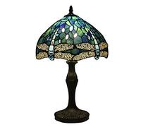 HHRLCH Green Dragonfly Table Lamp 30cm Vintage Stained Glass Shade Bedside Lamp 1 Light Antique Decoration Reading Desk Lamp for Bedroom Living Room Study Night Light