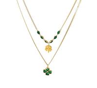 HHRLCH Green Leaf Necklace For Women and Girls, Green Leaf Shaped Neck Chain Green Four Leaf Pendant Leaves Plant Green Crystal Leaf Pendant, Short Leaf Necklace