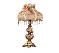 HHRLCH Handmade Traditional Victorian Table Lamp with Brown Lace Fabric Shade Antique Painted Resin Base Perfect for Bedroom Living Room Office