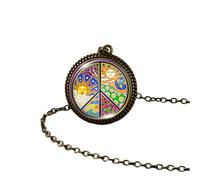 HHRLCH Hippie Necklace For Women and Men, Hippy Peace Sign Necklace Art Painting Vintage Pendant Round Printed Photo Glass Dome, Long Necklaces For Women Boho, Grunge Necklaces