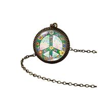 HHRLCH Hippie Necklace For Women and Men, Hippy Peace Sign Necklace Art Painting Vintage Pendant Round Printed Photo Glass Dome, Long Necklaces For Women Boho, Grunge Necklaces