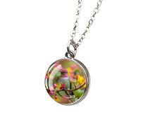 HHRLCH Hummingbird Necklace For Women and Men, 1pc Hummingbird Necklaces Sparrow Bird and Flower Two-Sided Glass Pendant Chains Necklace, Cute Animal Jewelry