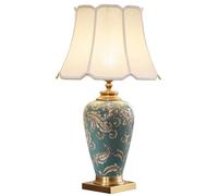 HHRLCH Lamp 28.4" Tall Blue Green Ceramic Table Lamp Extra Large Single Coastal Table Lamp for Living Room Brass Ancient Floral Porcelain Bedside Nightstand Lamp for Bedroom Farmhouse Home Office