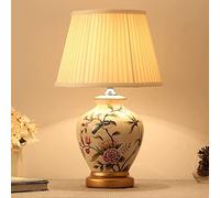 HHRLCH Lamp Bedside Lamp Flower Ceramic Table Lamp Bird Hand-Painted Bedroom Study Hotel Villa Bedside Light Fabric Lampshade Ornaments Ceramic Table Lamp Lamp Household faucets