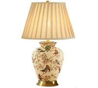 HHRLCH lamp Ceramic Table Lamp Vintage Beige Bird Flower Farmhouse Table Lamp Linen Shade Antique Brass Porcelain Bedside Nightstand Lamp Retro Rustic End Lamp for Desk Living Room Bedroom Home Office