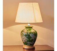 HHRLCH lamp Dark Green Ceramic Table Lamp Bird Flower Blue Porcelain Oriental Table Lamp Rustic Chinese Bedside End Lamp Farmhouse Retro Floral Desk Nightstand Lamp for Bedroom Living Room Home Office