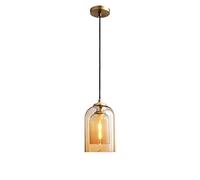HHRLCH Light All-Copper Bedside Chandelier Minimalist Restaurant Bar Pendent Lamp Long-Line Single-Head Glass Suspended Chandelier Indoor Adjustable Fixtures (Color : Smoke/Amber
