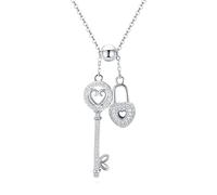 HHRLCH Link Chain Lovely Lock Necklace For Women, Exquisite CZ Padlock Necklace - Delicate Lock and Key Necklace For Couples, Romantic Heart Lock Necklace Valentine Birthday Party Gifts