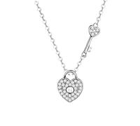 HHRLCH Link Chain Lovely Lock Necklace For Women, Exquisite CZ Padlock Necklace - Delicate Lock and Key Necklace For Couples, Romantic Heart Lock Necklace Valentine Birthday Party Gifts