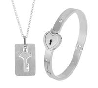 HHRLCH Locking Bracelet with Key For Women and Men - Bracelet Love Heart Lock Bracelets Bangle Key Pendant Necklace, Lock and Key Necklace For Couples