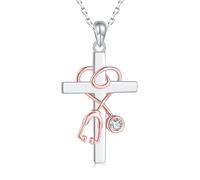 HHRLCH Medicine Stethoscope Heart Cross Necklace For Women Girls, Religious Cross Necklace - Faith Heart and Cross Necklace, Catholic Religious Jewelry For Christmas