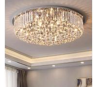 HHRLCH Metal Crystal Ceiling Light Fixture 23.6”Round Flush Mount Chandelier Ceiling Lights Glass Crystal Lampshade Ceiling Lamp Fixtures for Living Room Dining Room