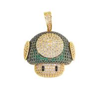 HHRLCH Mushroom Necklace For Women and Men, Mushroom Head Shape Pendant Bling Cubic Zirconia Men's Hip Hop Rock Jewelry Necklace, Mushroom Choker