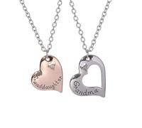 HHRLCH Necklace Grandmother Birthstone Bracelet Family Lover Jewelry 2 Tones Grandma and Granddaughter Hollow Heart Pendant Necklace Choker with Crystal For Sibling Gift,
